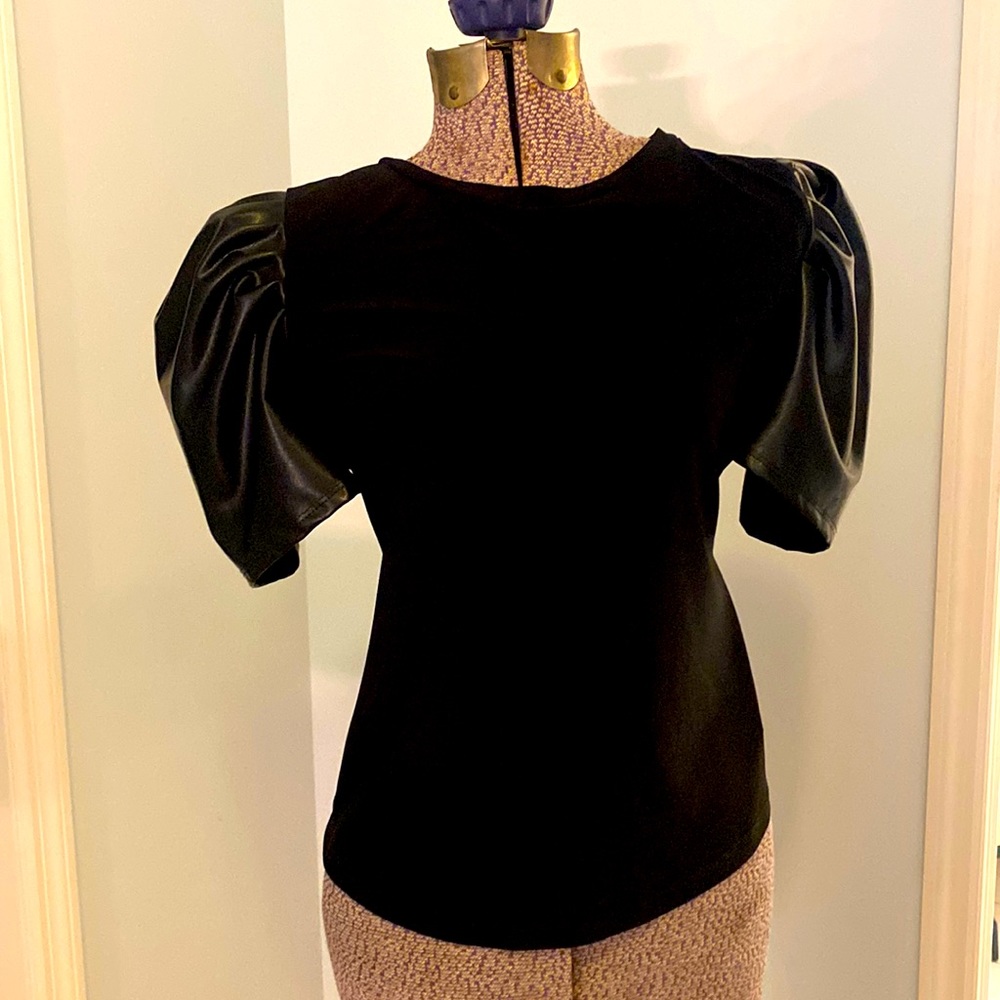 Faux leather sleeve top